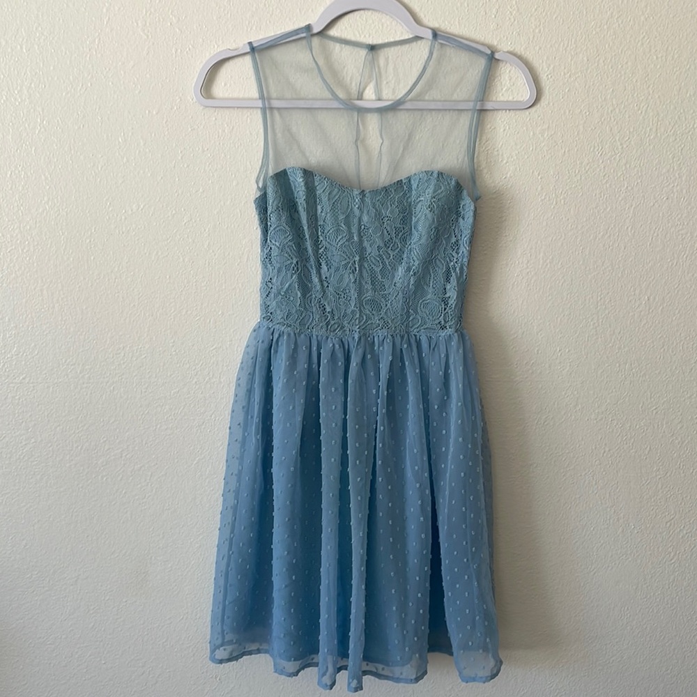 Rodarte Target Swiss Dot Lace Sheer Tulle Blue Cocktail Dress Sleeveless Sz 1